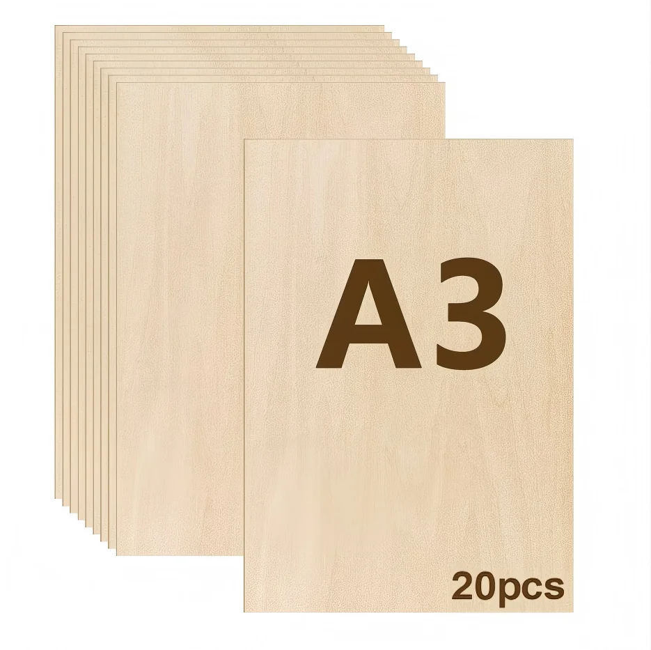 Dofiki 10/20/40/80/100 velletjes per verpakking van A3-formaat (420x297x3mm) lindehout multiplex, geschikt voor lasergraveren, schilderen, modelbouw - afbeelding 1