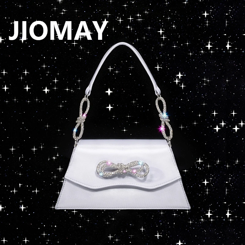 

JIOMAY Luxury Designer Handbag for Women 2023 Ladies With Insert Pocket Satin Rhinestones Purses Bows Evening Shoulder Tote Bags