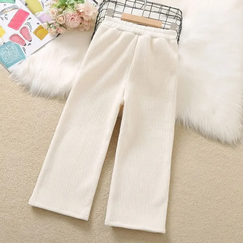 

New Children's Wide-Leg Pants Autumn Winter Girls Loose Casual Corduroy Ankle Length Pants Big Kids Straight Trousers 4-14 Years