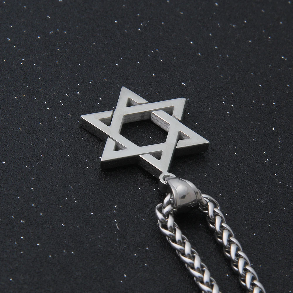 Jewish Bible Stainless Steel Hexagram Chain Necklace Women Men Cutout Star of David Hexagon Choker Necklace Mezuzah Jewelry