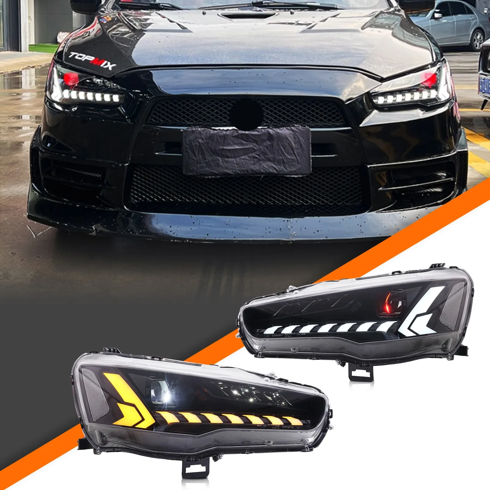 

LED Headlights for Mitsubishi Lancer EXO X Viii 2008-2020 Ralliart GTS DRL Projector Sequential Turn Signal Front Lamps Assembly