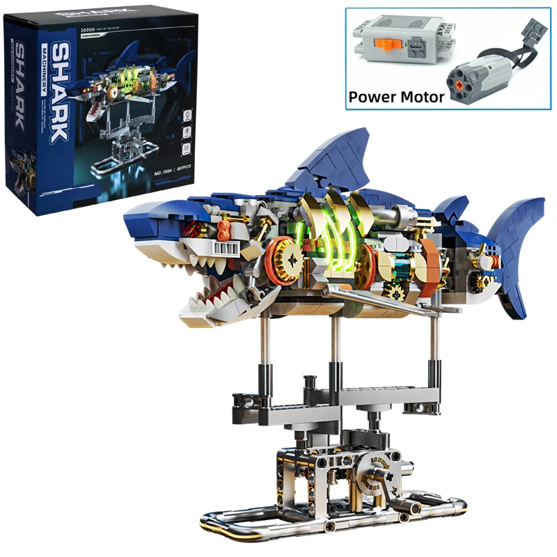 ตัวต่อ FUNXINEE 687 ชิ้น รูปฉลามแบบกลไก พร้อมไฟ โมเดลสัตว์ทะเล ของตกแต่งโต๊ะทำงาน 3 มิติ สุดสร้างสรรค์ ชุดของขวัญในกล่องพรีเมียม