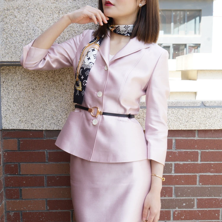 

High-End Silk Heavyweight Tailored Jaet Single-Button Seven-Sve Hepburn Sle Streetwear Pure Color Formal Dr