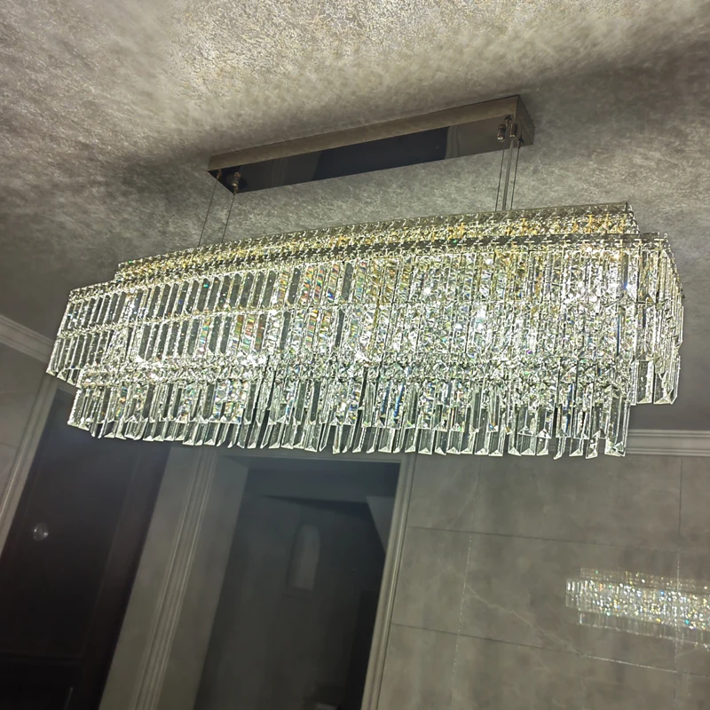 DEOLUXY Modern Chandelier For Dining Room Luxury Home Decor Rectangle Crystal Light Kitchen Island Led Fixture Hanging Lamp