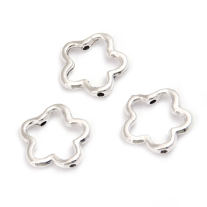 10pcs Silver Color 15x15mm Cute Hollow Flower Charms Connector Pendant Fit DIY Handmade Metal Alloy Jewelry Making Supplies