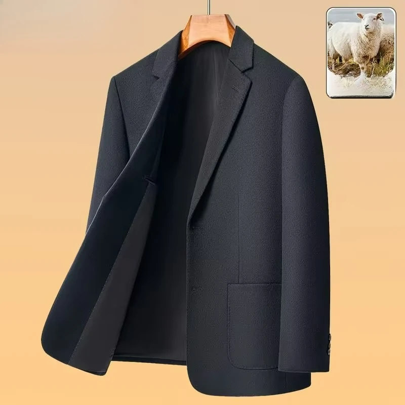 

Осень-зима 2024, новое мужское пальто, однотонное повседневное деловое облегающее ветрозащитное пальто, классический отложной воротник ​ Пальто