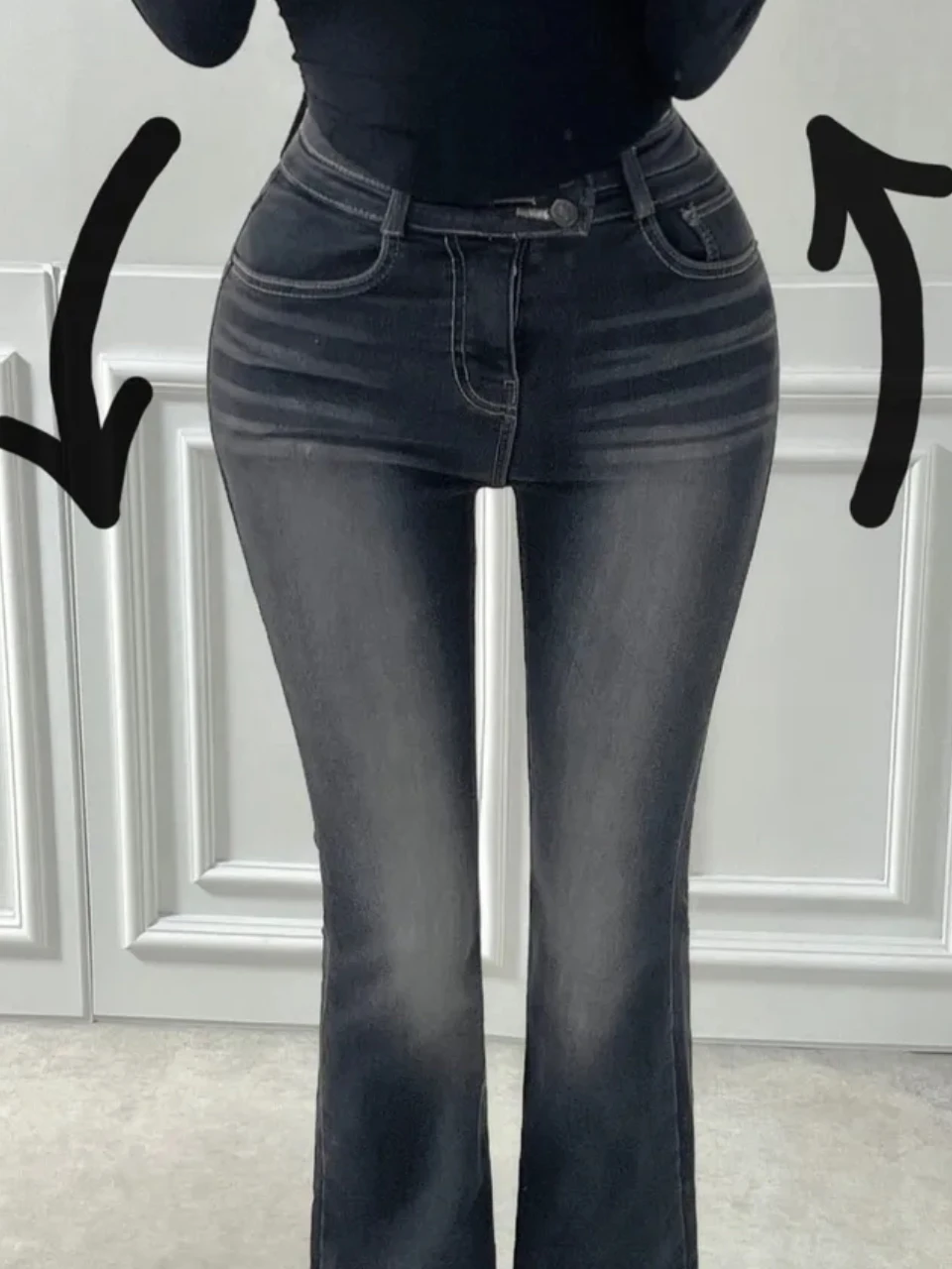 

Korean Sle High Waist Bell Bot Jeans Women's Elastic Double Bule Slimming Abdomen And Butt Lifting White Waed Denim