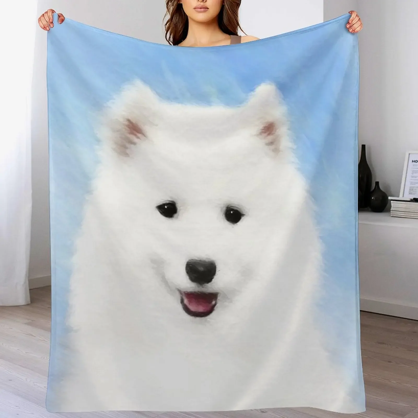 Samoyed Puppy Throw Blanket Fade Resistant Durable Throw Blanket
