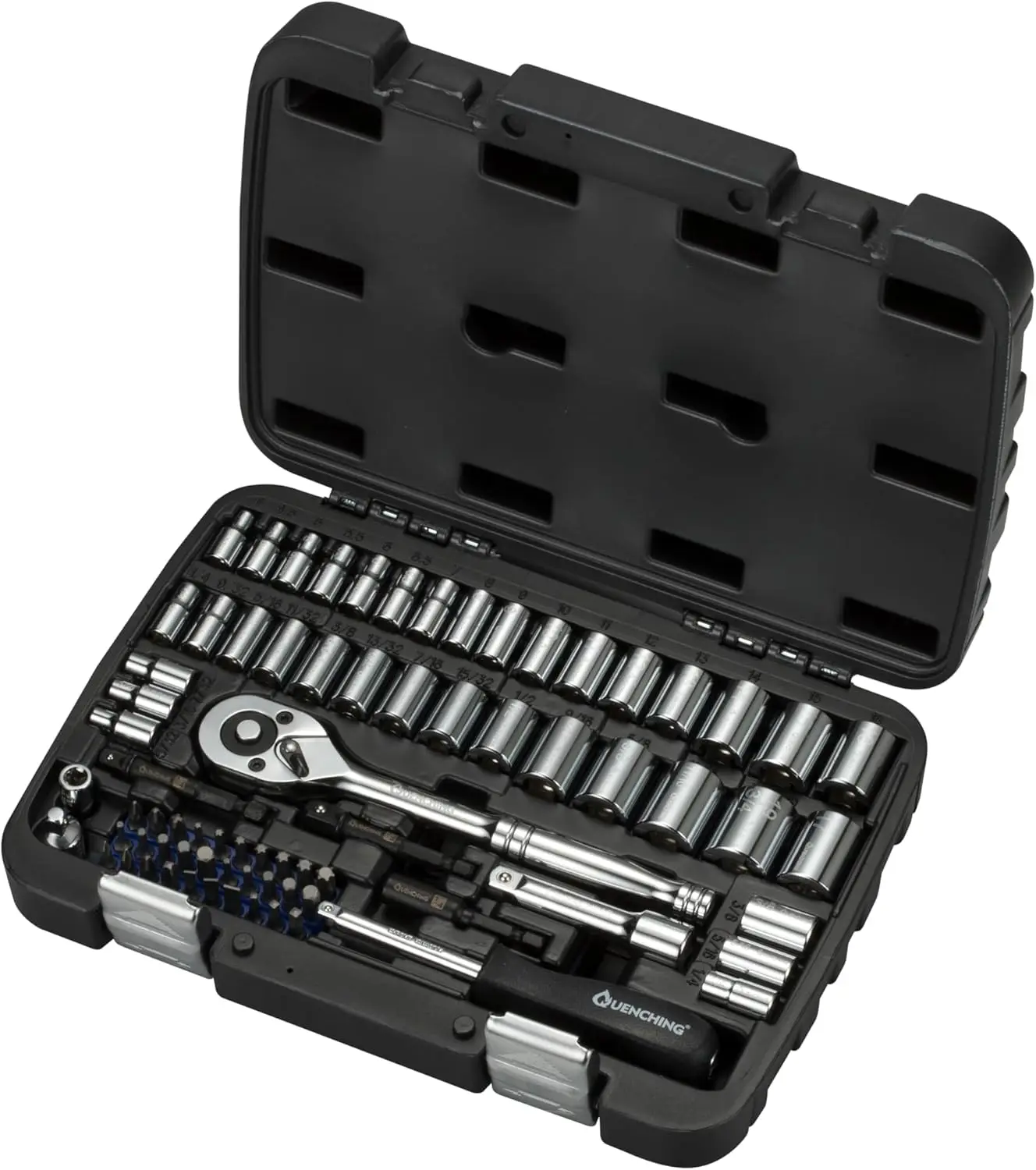 

1/4' & 3/8' Drive Socket Set, 74Pcs SAE 1/4'-3/4', Metric 4-19mm, 6-Point CR-V Shallow Sockets with 72T Ratchet, Extension, Case