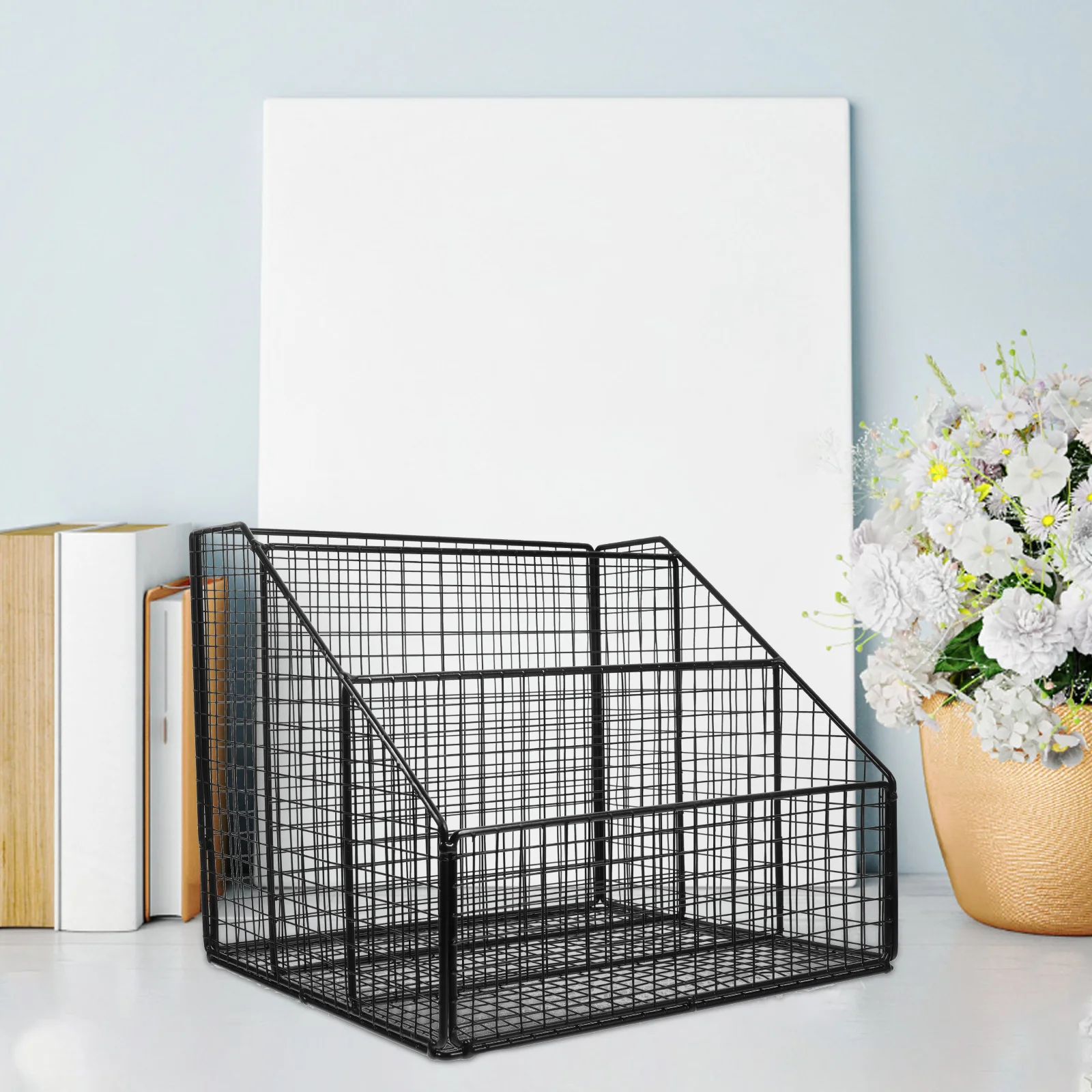 

Layered Bookshelf Black Medium Wear Resistant Desktop Office Supplies File Organizer Magazine Rack Storage Use