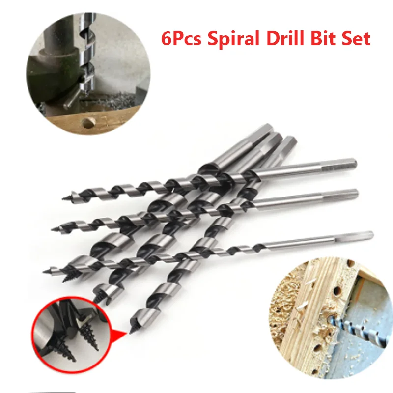 

6PCS 230mm HSS Twist Drill Bits 6/8/10/12/14/16mm Metal Steel Center Drill For Wood Door Lock Reaming Woodworking Opening Hole