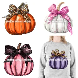 Cute Pumpkin Leopard Star Polka Dots Coquette Bow Autumn Fall Halloween DTF Iron On Transfer Stickers Ready To Press For Clothes