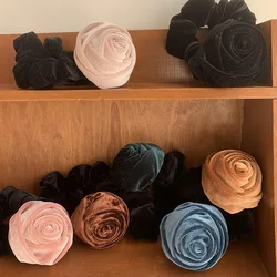 Beautiful Flannel Cloth Handmade Rose Flower Hair Ropes Elastic Hair Bands For Women Korea Solid Color Boutique Velvet Hair Ties