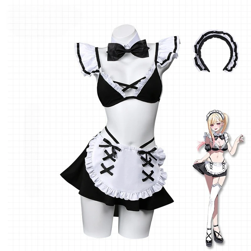 ANIMECC Kitagawa Marin Cosplay Swimsuit Wig Anime My Dress-Up Darling Sweet Maid Dress Halloween Party Outfits for Women