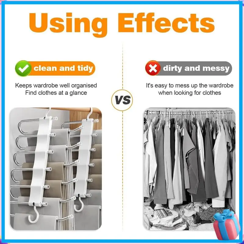 

Вешалки для брюк со скидкой, экономящие место, комплект из 2 шт., многофункциональная стойка из нержавеющей стали, органайзер для шкафа + крючки