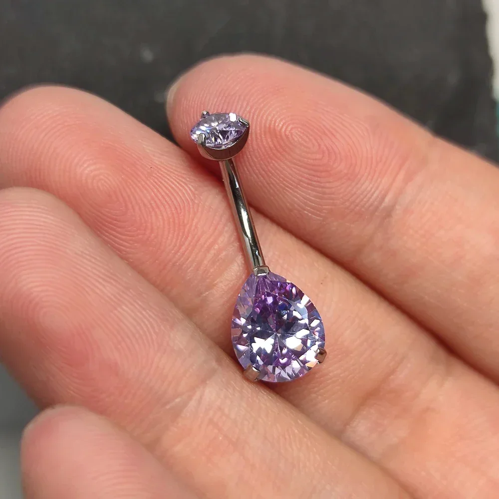 F136 Titanium Zircon Belly Button Rings Prong Water Drop CZ Navel Piercing Curved Daith Helix septum Banana Sexy Body Jewelry