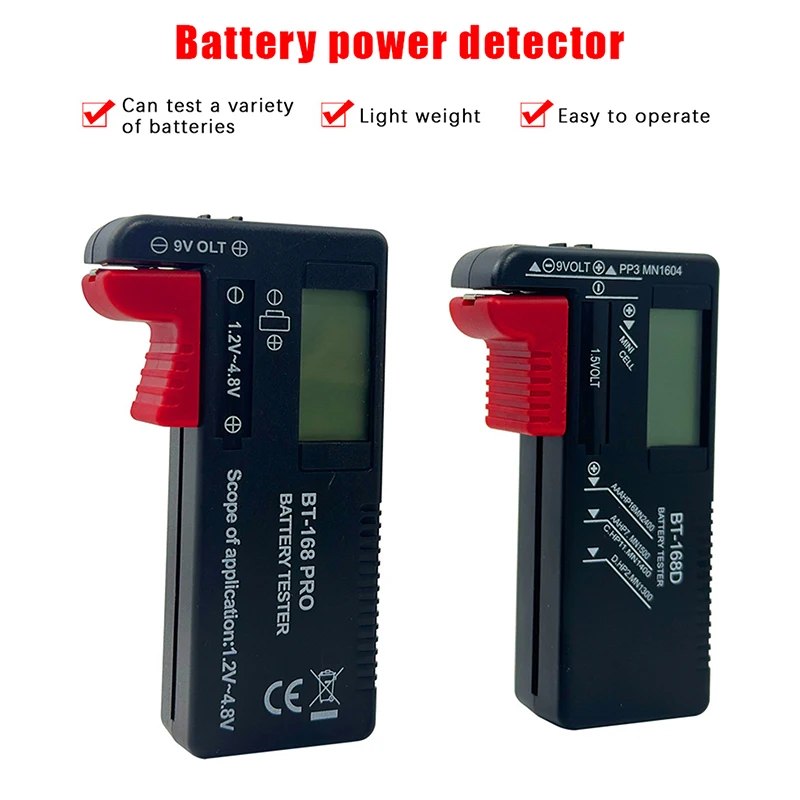 BT-168D Digital LCD Battery Tester, Compatible with AA, AAA, C, D, 9V, 1.5V Button Batteries