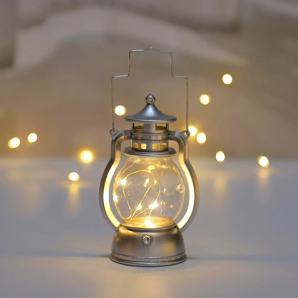 Lâmpada LED Night Light ao ar livre para barraca, ornamento Desktop alimentado por bateria, lanterna de acampamento retro com alça, apto para festa, Natal, pendurado
