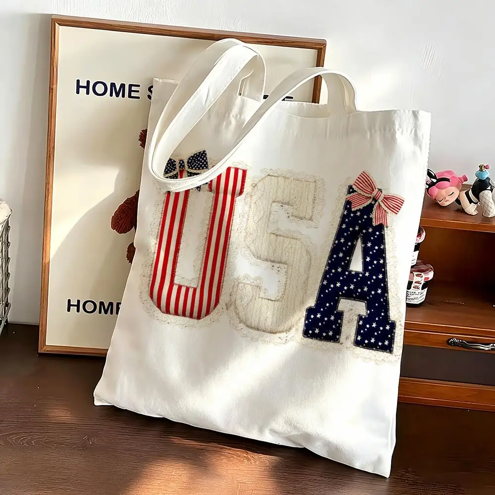 National Letter Collage Storage Bags Canvas bags are suitable for going to class, shopping, gifts, and commuting