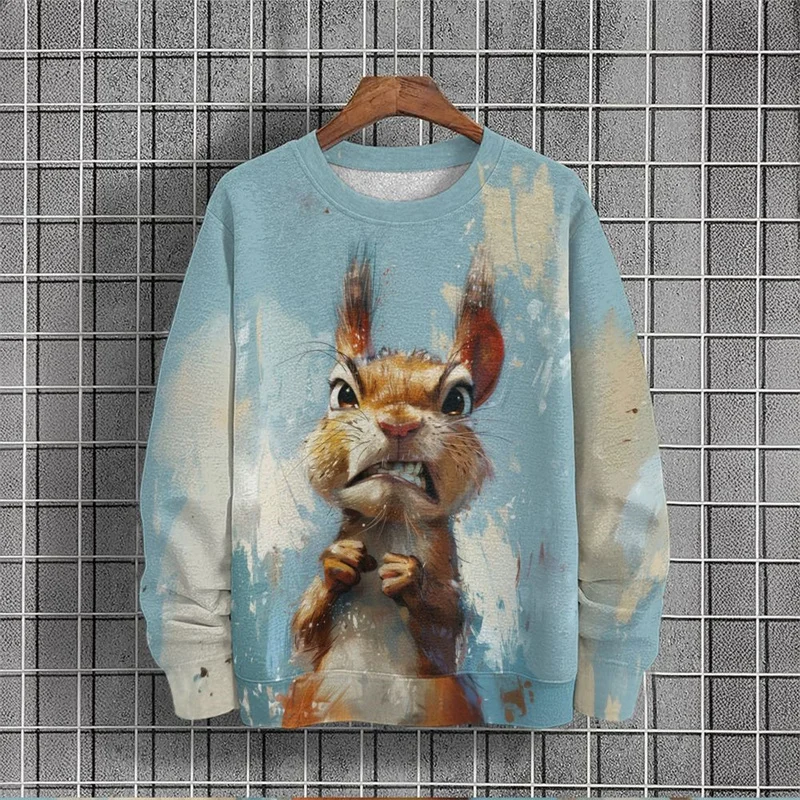 Sudadera con capucha con estampado de ardilla y hámster para hombre, sudadera con estampado 3D de animales divertidos, Top de manga larga de otoño, jerséis sueltos, sudaderas con cuello redondo