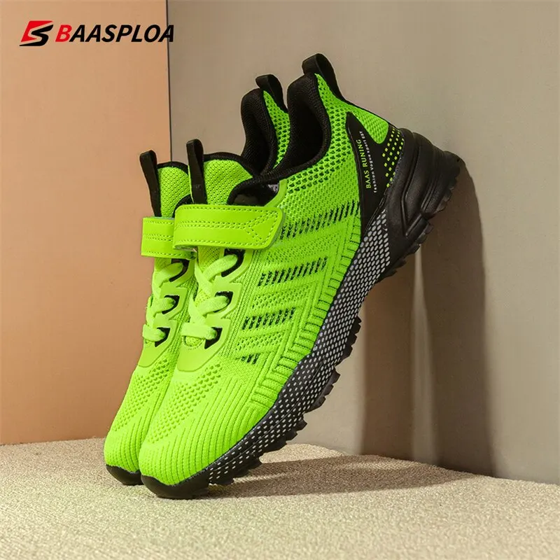 Baasploa Children Sport Shoes Lightweight Running Shoes For Boys Kids Summer Breathable Casual Sneakers Hookloop Antiskid Outdo