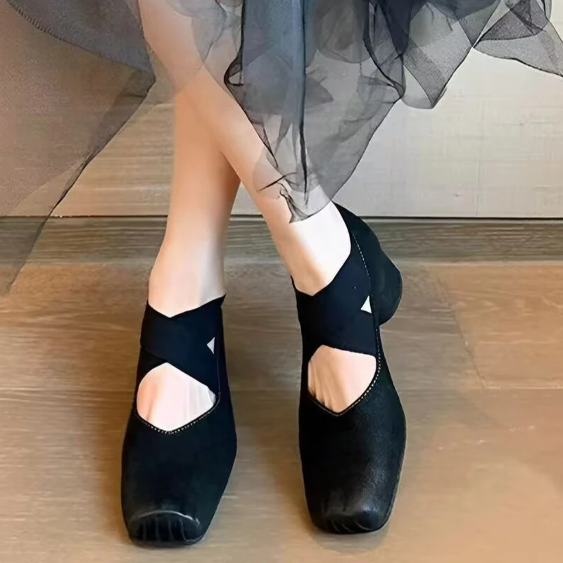 

Heeled Women Ballets Shoes Elegant High Heels Square Toe Shoes Summer 2025 Designer Chunky Pumps Fad Dress Sandalias De Mujer