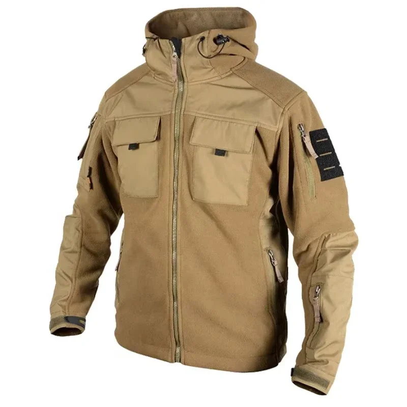 

Fleece Multi Pocket Tactical Jacket Mens Camo New Windproof Warm Outdoor Hunting Jackets Male Hooded Hiking Cargo Jackets