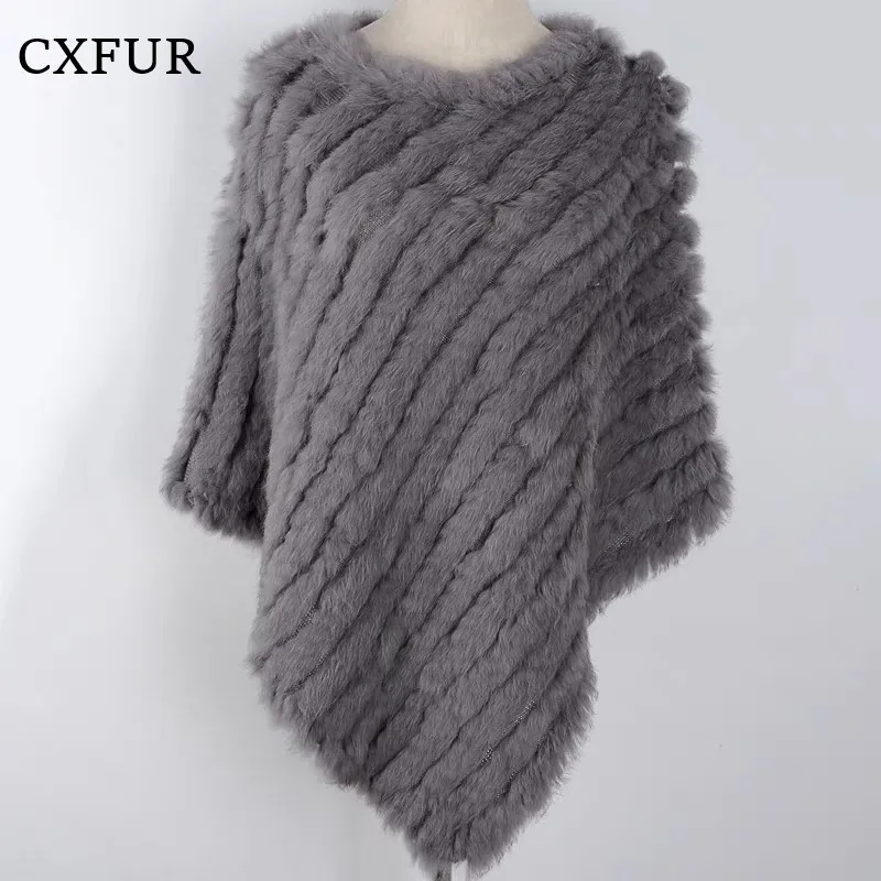 

Women Spring Autumn Real Natural Fur Shawl Triangle Cape Knit Genuine Rabbit Fur Poncho Scarves CX-B-13G