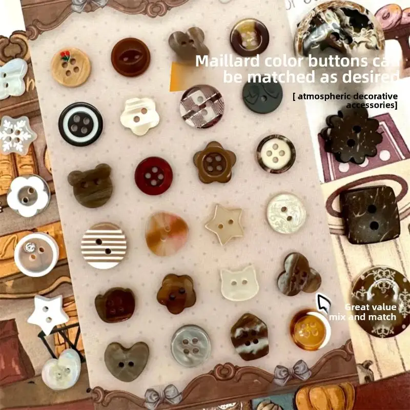10Pcs Random Vintage Maillard Colored Buttons for DIY Scrapbook Handbook Garment Decor Sewing Accessories