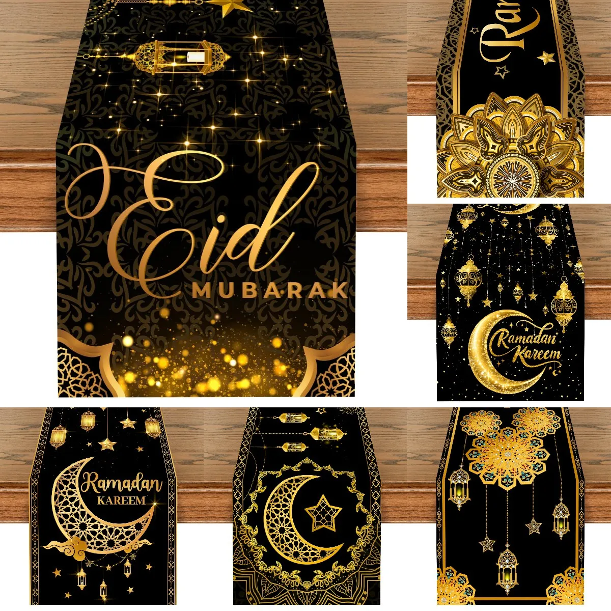 Schwarzgold Eid Mubarak Tischläufer Ramadan Dekoration 2026 für Zuhause Ramadan Kareem Ramadan Muslim Party Eid Al-Fitr Geschenk