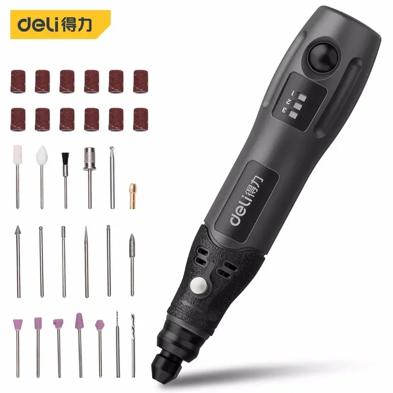 Deli Mini electric grinding Electric Drill Carving Pen Variable Speed Drill Rotary Tools Kit Engraver Pen for Grinding Polishing