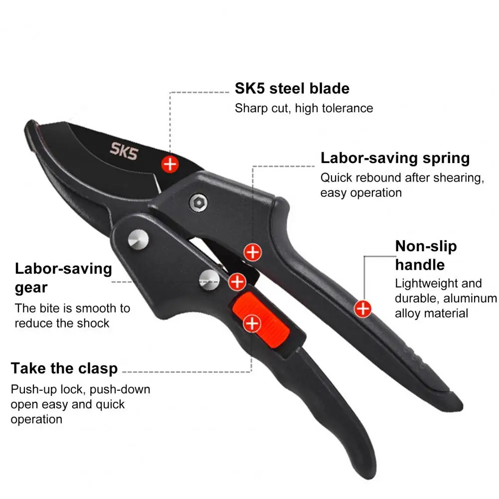 Sturdy Hand Pruner Sharp Pruning Shears with Ergonomic Handle Safety Mechanism Hand Pruner Garden Clippers for Precise Cutting