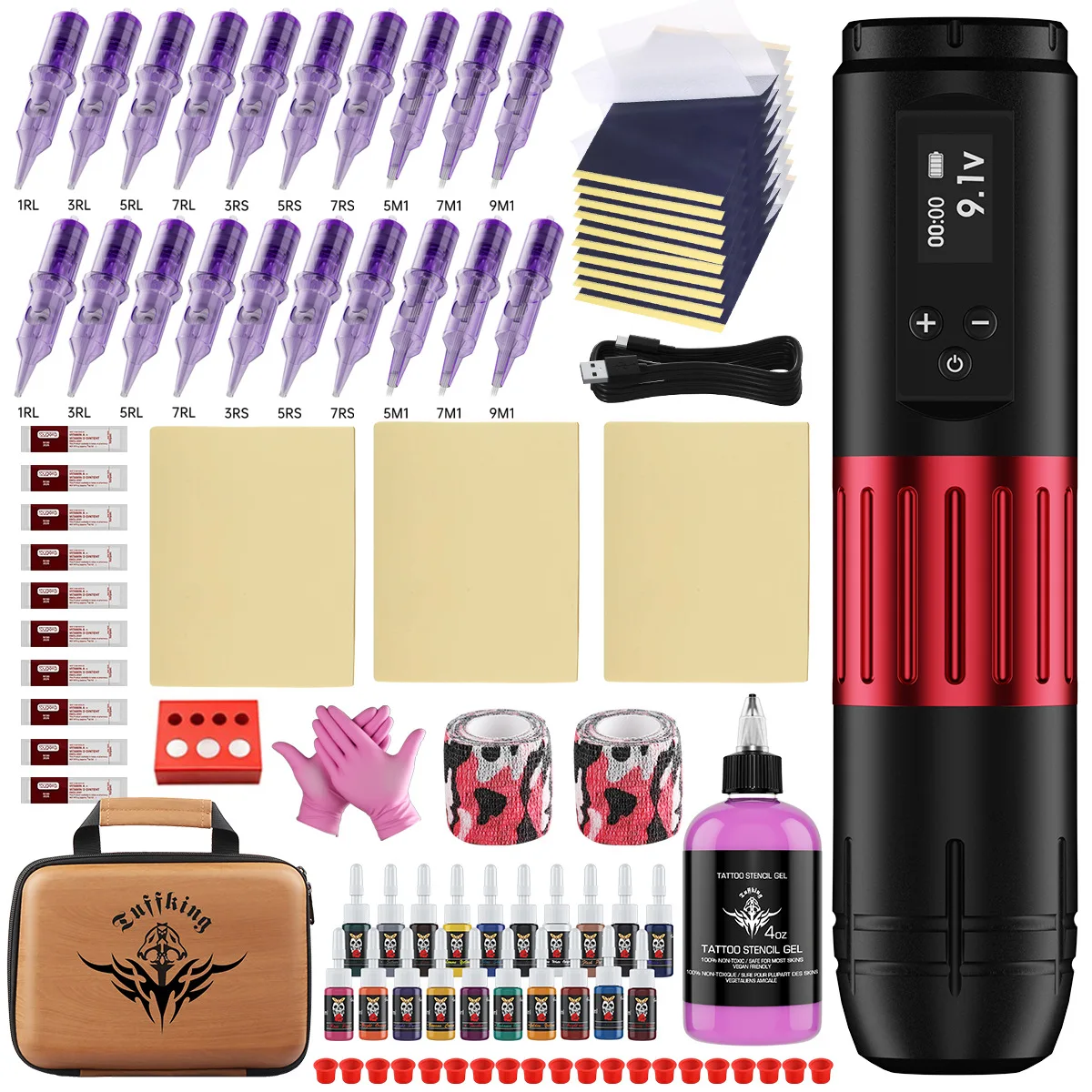 Rotary Tattoo Pen Machine Kit Wireless Professional Tattoo Machine 1600mAh Battery Digital LED Display with Cartridge Needle Set