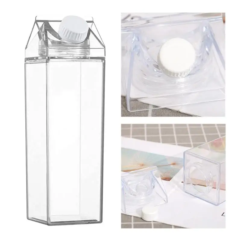 Clear Square Milk Bottles Square Milk Container For Refrigerator 500ML / 1000ML Sealed Lid Square Bottle Container For Juice