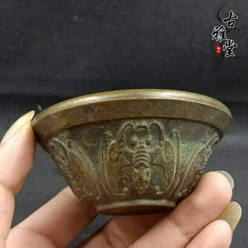 Pure " Arrive at the Door" "Fu" character copper bowl, finely carved five blessings, solid brass with