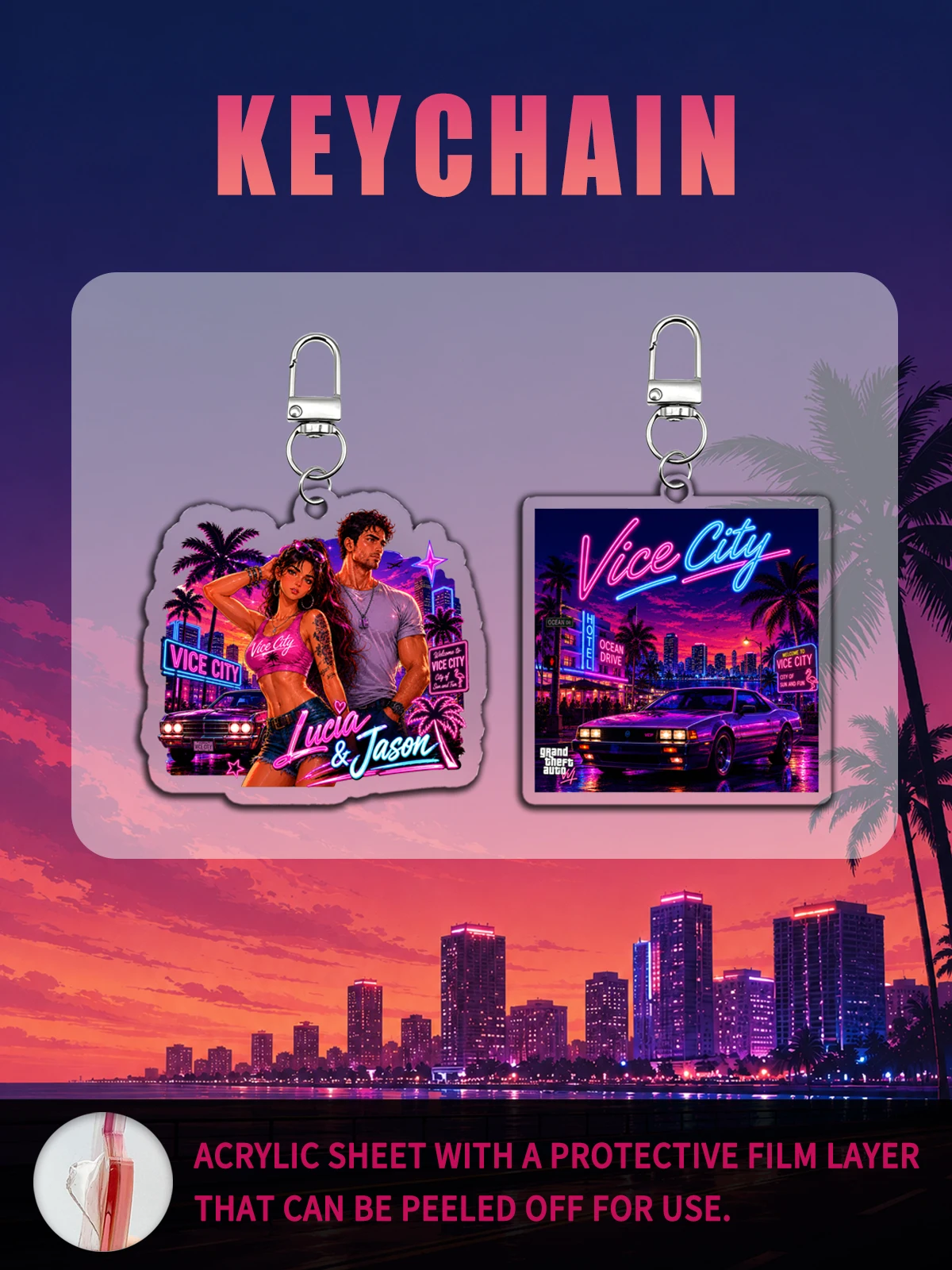 GTA Acrylic Keychain Set - Collectible Game Accessory for Backpacks & Car Keys | Gift for Grand Theft Auto Fans & Gamers