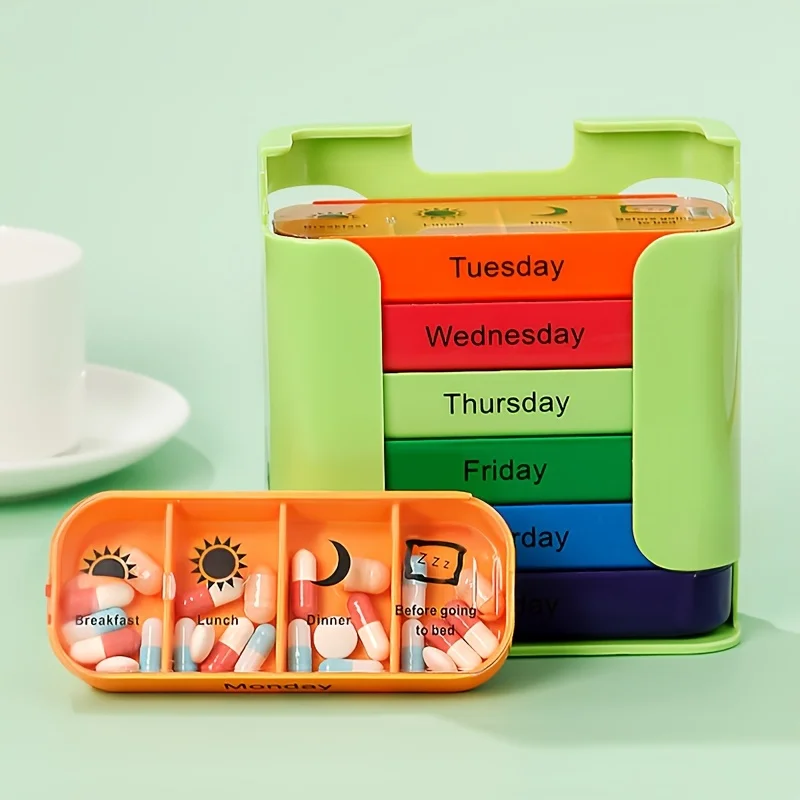 

7-layer Multi-compartment Pill Storage Box, Weekly Medicine Box, Colorful 7 Layers, Suitable for Home Storage and Travel