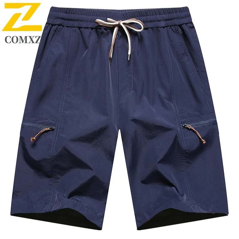 Men Casual Pants Quick Drying Breathable Sweat Absorbing Sports Shorts Elastic Waist Pocket Zipper Outdoor Camping Hiking Shorts