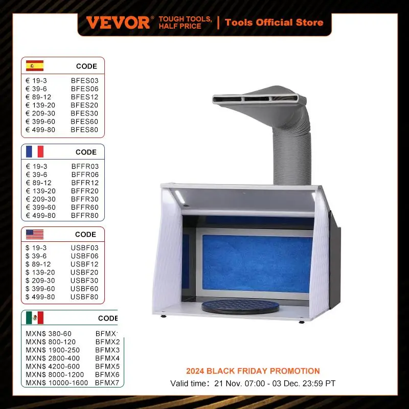 

VEVOR Airbrush Spray Booth Portable Hobby Airbrush Paint Spray Booth Kit with 4 LED Light Powerful Dual Exhaust Fans