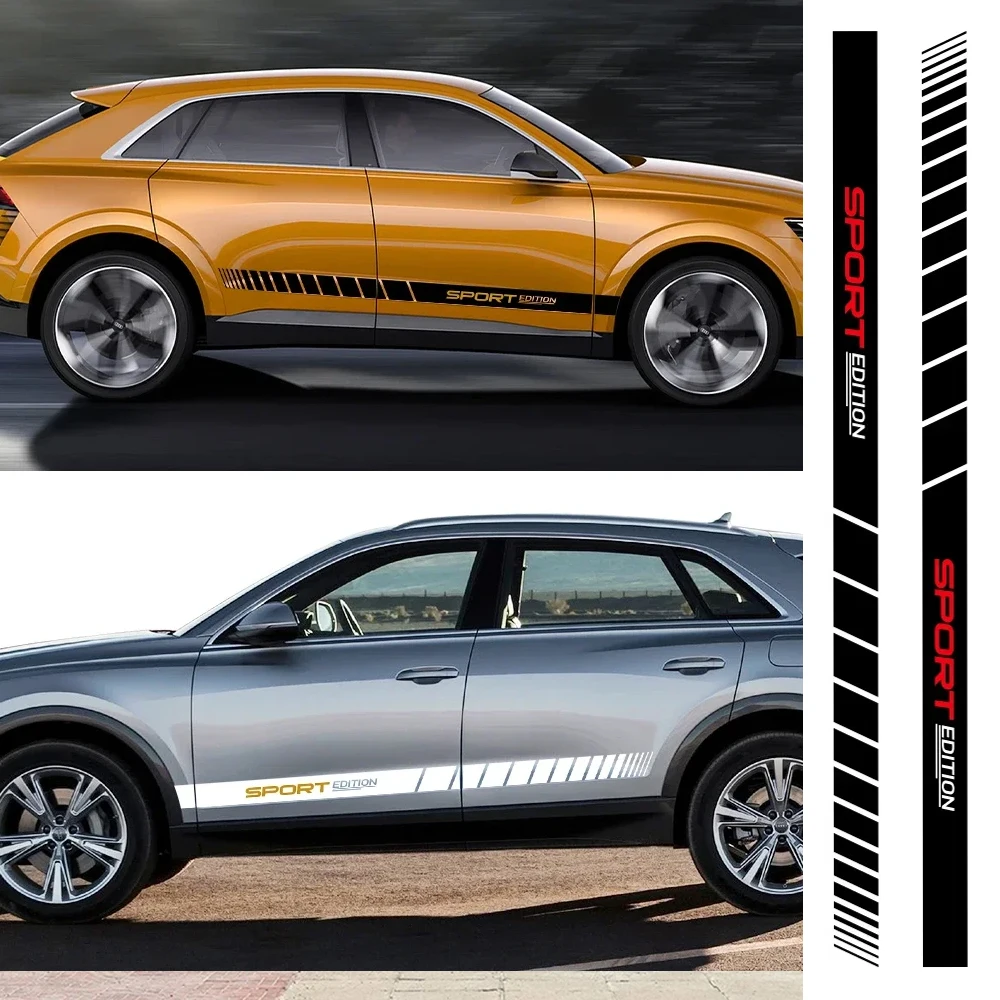 For Audi Q8 SQ8 RS TFSI Quattro E-tron 2019 2021 2pcs Car Sport Racing Stripes Side Door Sticker Vinyl Decals Tuning Accessories