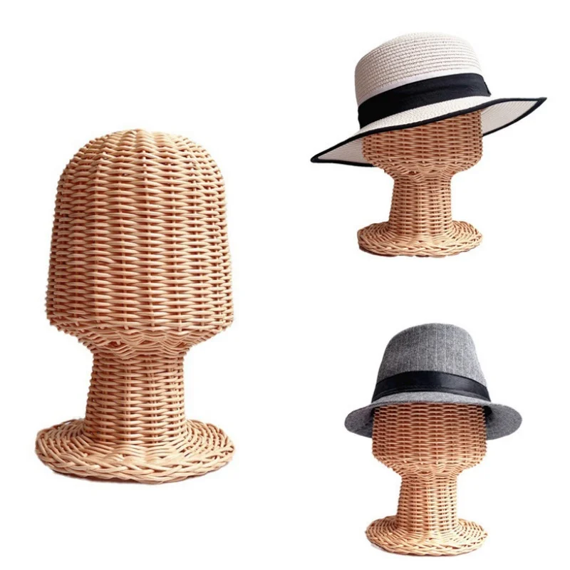 Support de tête de mannequin en rotin pour présentoir de chapeau et de perruque, vitrine WUNICEF faite à la main, base stable, conception tissée de vigne unique et durable