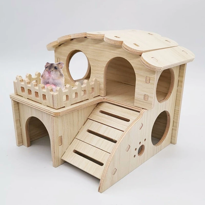 Hamster House Wood Hideout Toy Compound Villa Design with Exercise Bridge Platform Fun Living Hut Nest for Small DropShipping