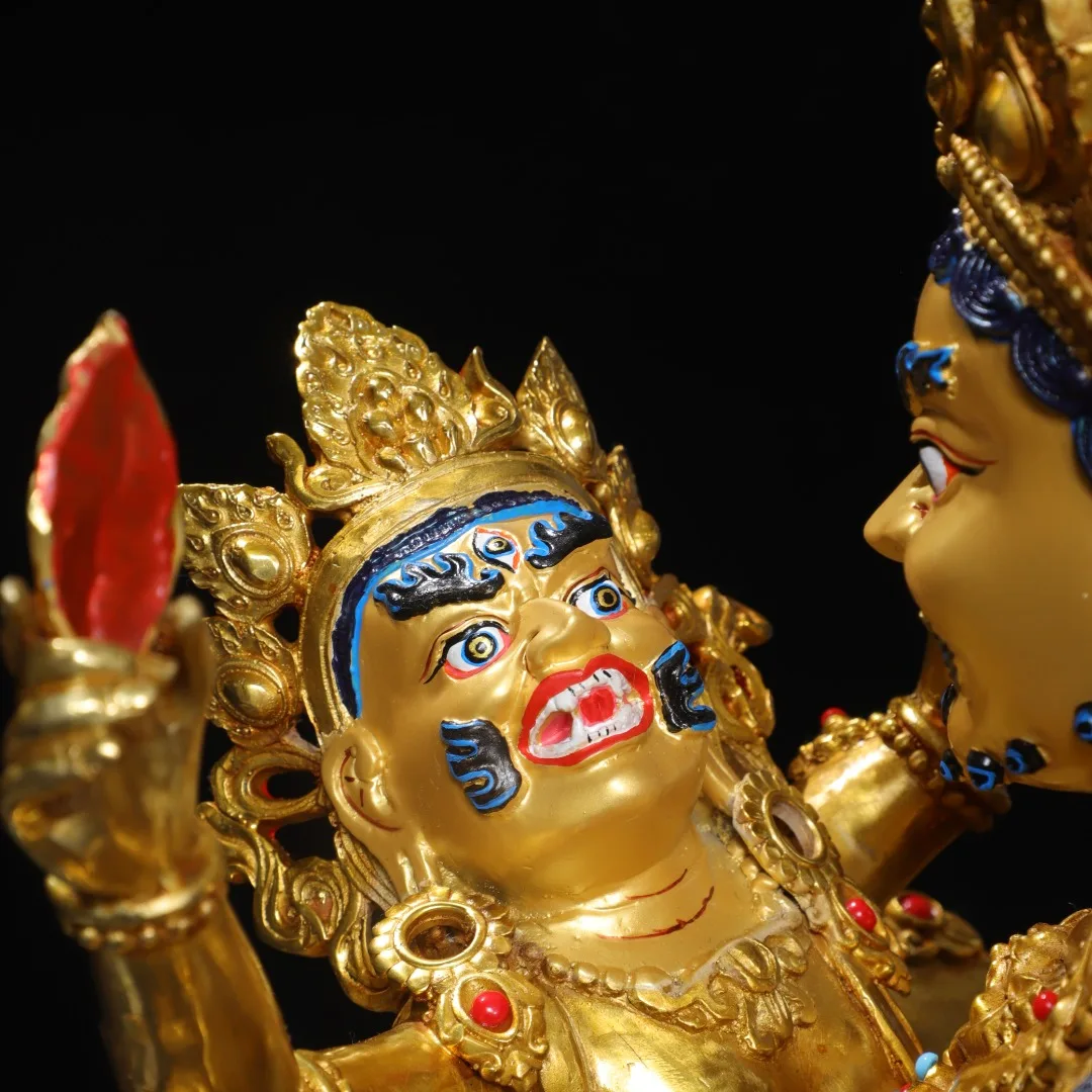 Old Bronze Gilded Painted Face Gem Red God of Wealth Buddha Red Wealth Deity Lotus Terrace Double cultivation Worship Hall