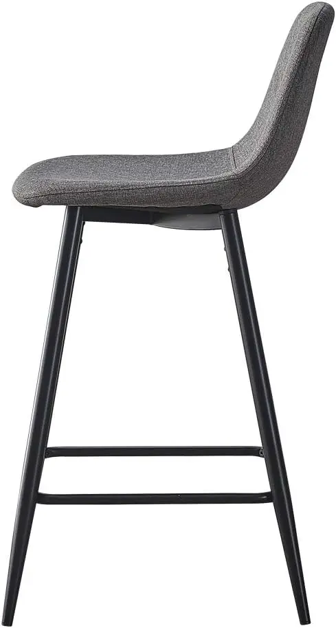 Tecido de linho Bar Stools Set, balcão altura Bar Stool com costas, pernas de metal resistentes, apoio para os pés, cadeiras de cozinha para casa, conjunto de 2, 26 in