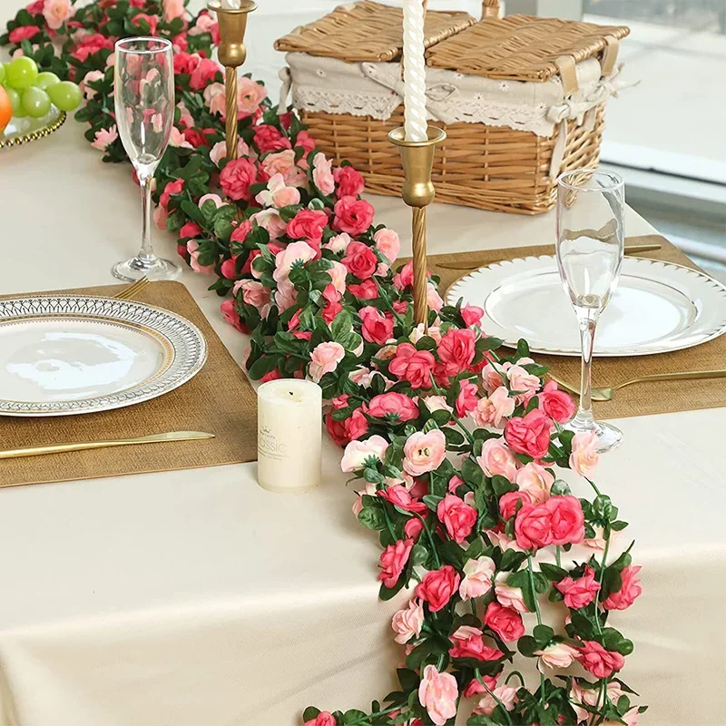 Red Rose Artificial Silk Flower Garland Rose Flowers Wedding Decor Fake Room Decoration Autumn Fake Vine Plant Rattan