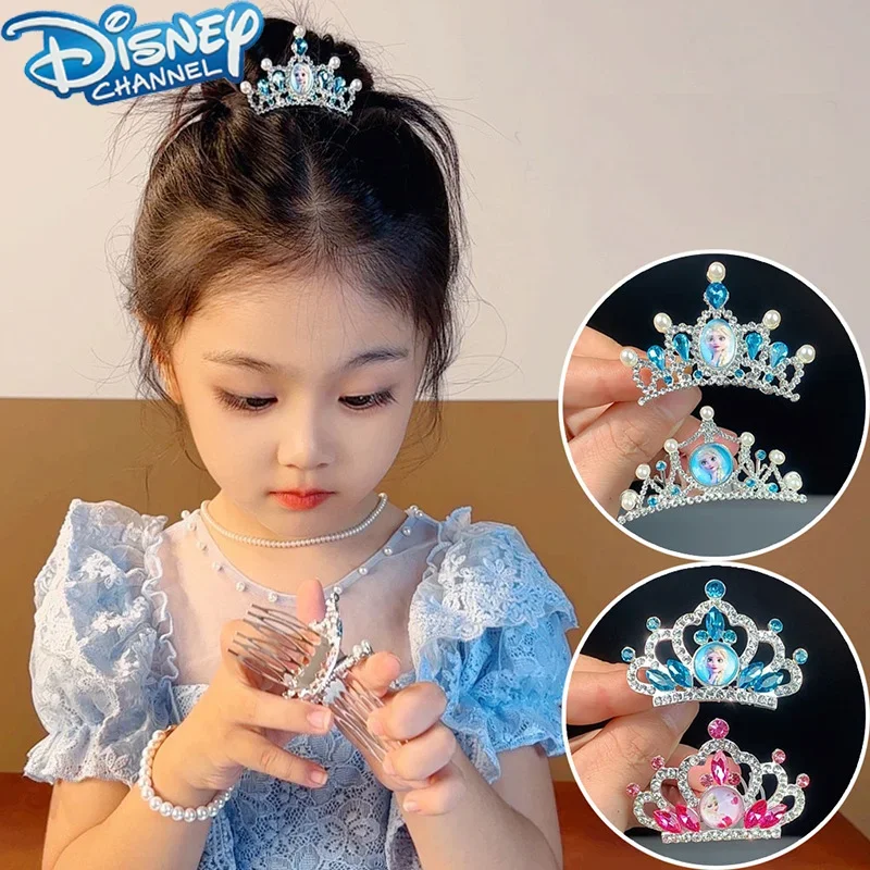 

Disney Frozen Kids Hair Accessories Princess Elsa Crown with Diamond Insert Comb Girl Birthday Hairpin Does Not Hurt Hair