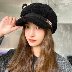 Fashion Imitation Lamb Hair Duck Tongue Hat White Black Coffee Beige Octagonal Hat Visor Hat Women