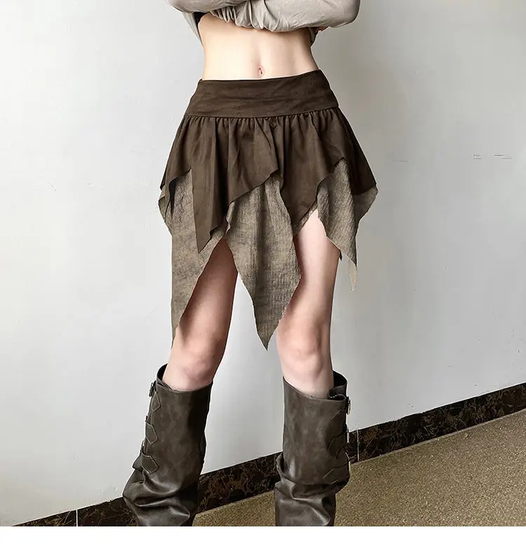 Mini jupes trapèze pour femmes, Vintage, asymétrique, Streetwear, taille haute, Design irrégulier, épissage, jupe courte ajustée