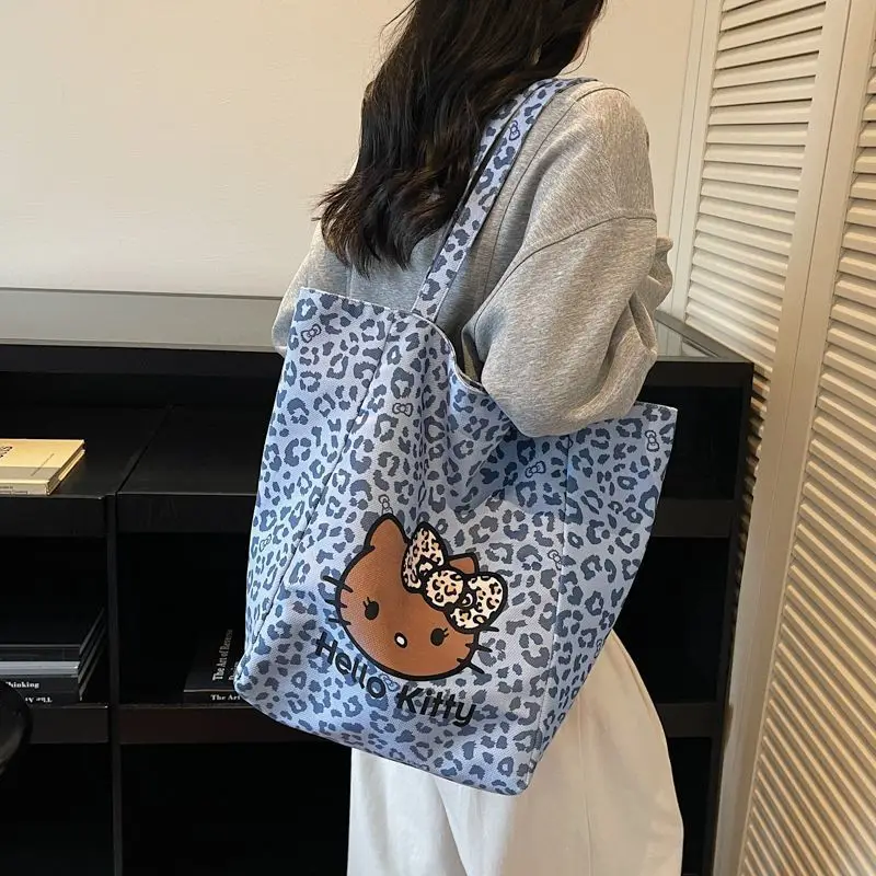 

Сумка через плечо с изображением мультяшных кошек, модная холщовая сумка с леопардовым принтом, новая милая универсальная сумка через плечо, женская сумка большой вместимости