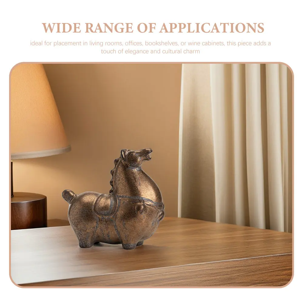 Ceramic Horse Statue for Home Office Decor – Lucky Wealth Symbol, Porcelain Figurine for Living Room Bookshelf Table